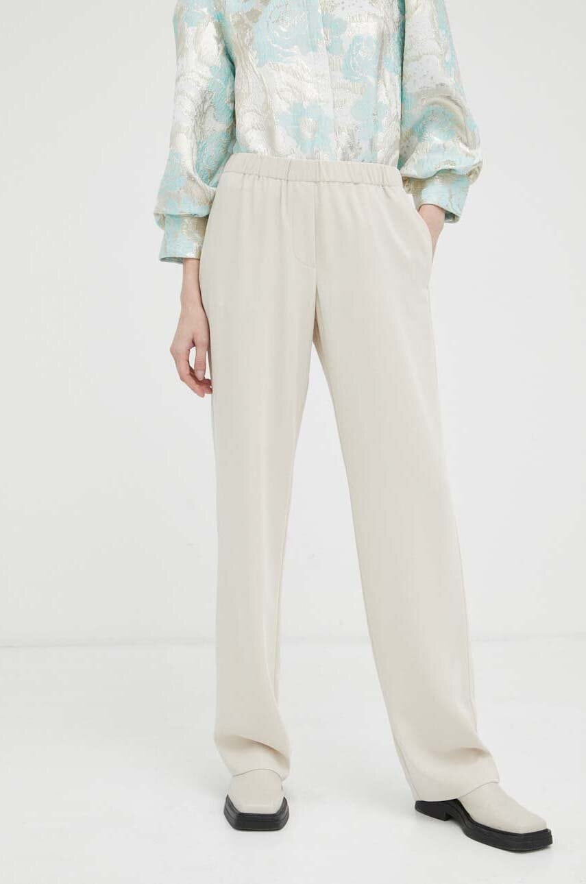 Samsoe Samsoe pantaloni femei, culoarea bej, drept, high waist