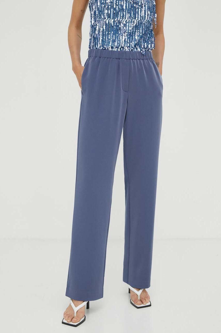 Samsoe Samsoe Pantaloni Femei, Culoarea Albastru Marin, Drept, High Waist