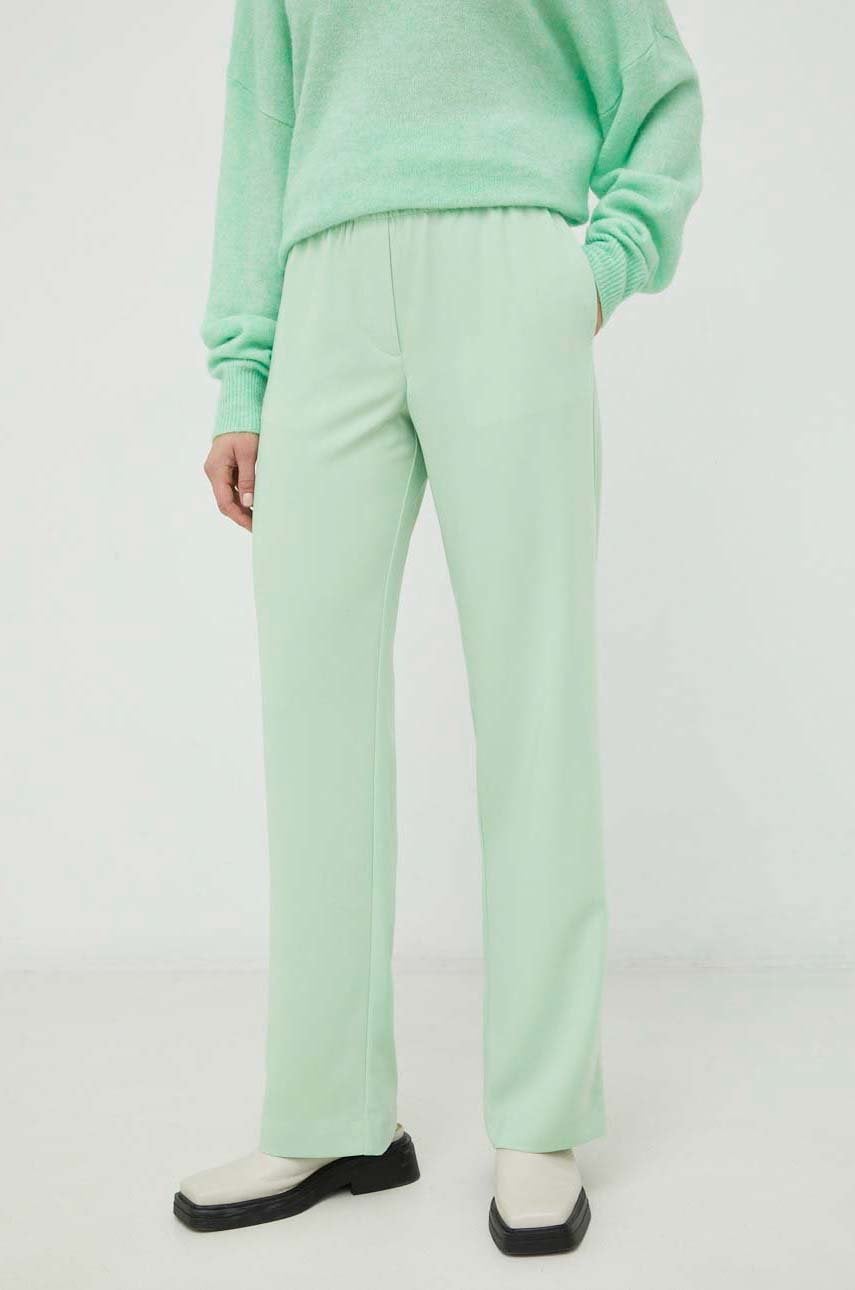 Samsoe Samsoe pantaloni femei, culoarea verde, drept, high waist