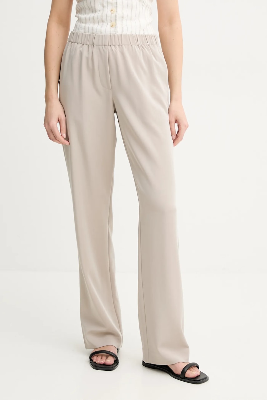 Samsoe Samsoe pantaloni femei, culoarea bej, drept, high waist
