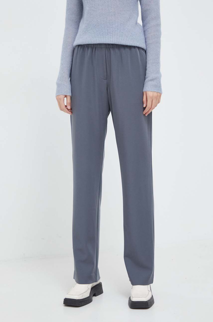 Kalhoty Samsoe Samsoe Hoys dámské, šedá barva, jednoduché, high waist, F16304674