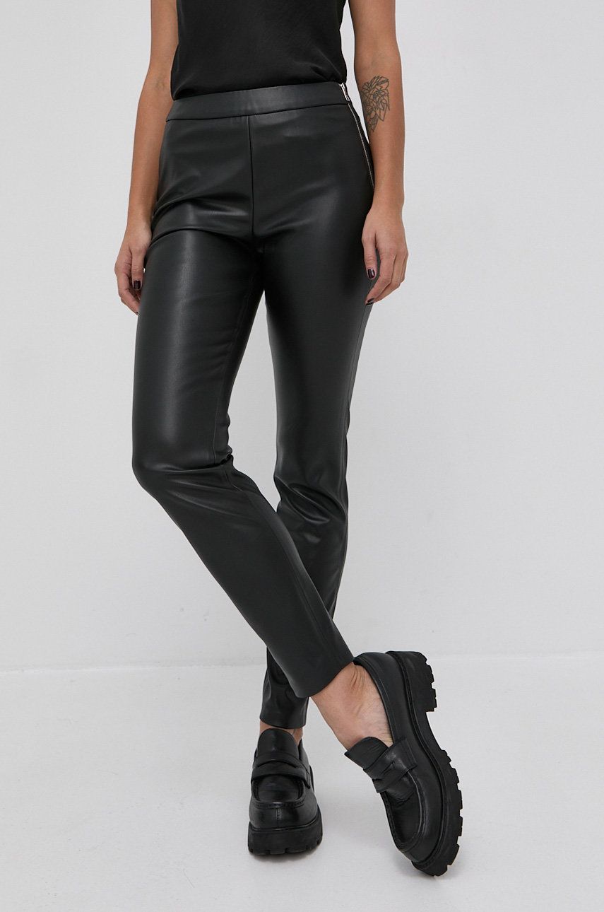 Boss Pantaloni femei, culoarea negru, mulat, high waist answear.ro