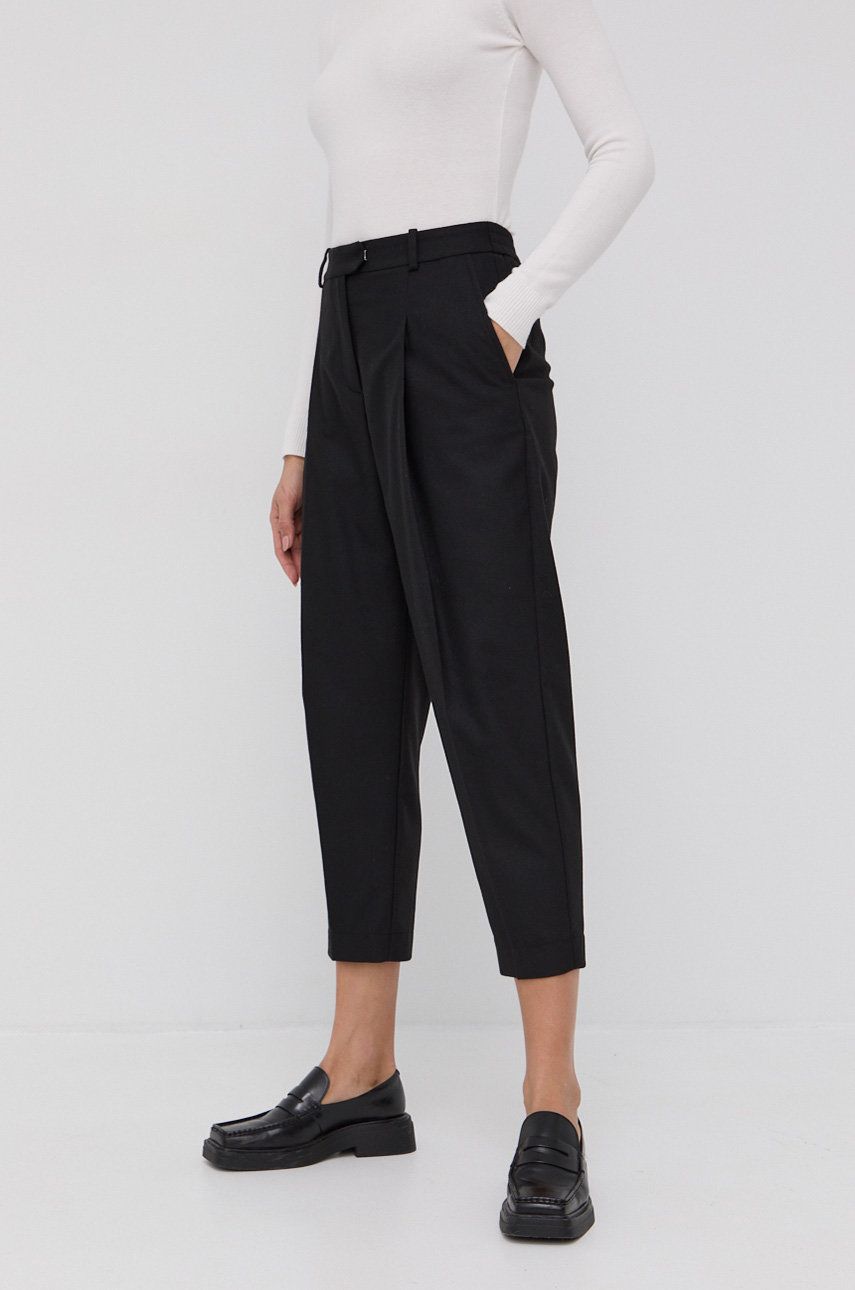Boss Pantaloni femei, culoarea negru, model drept, high waist answear.ro imagine megaplaza.ro
