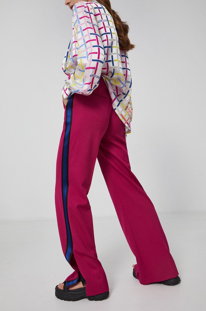 Karl Lagerfeld Pantaloni femei, culoarea roz, lat, high waist ANSWEAR ANSWEAR