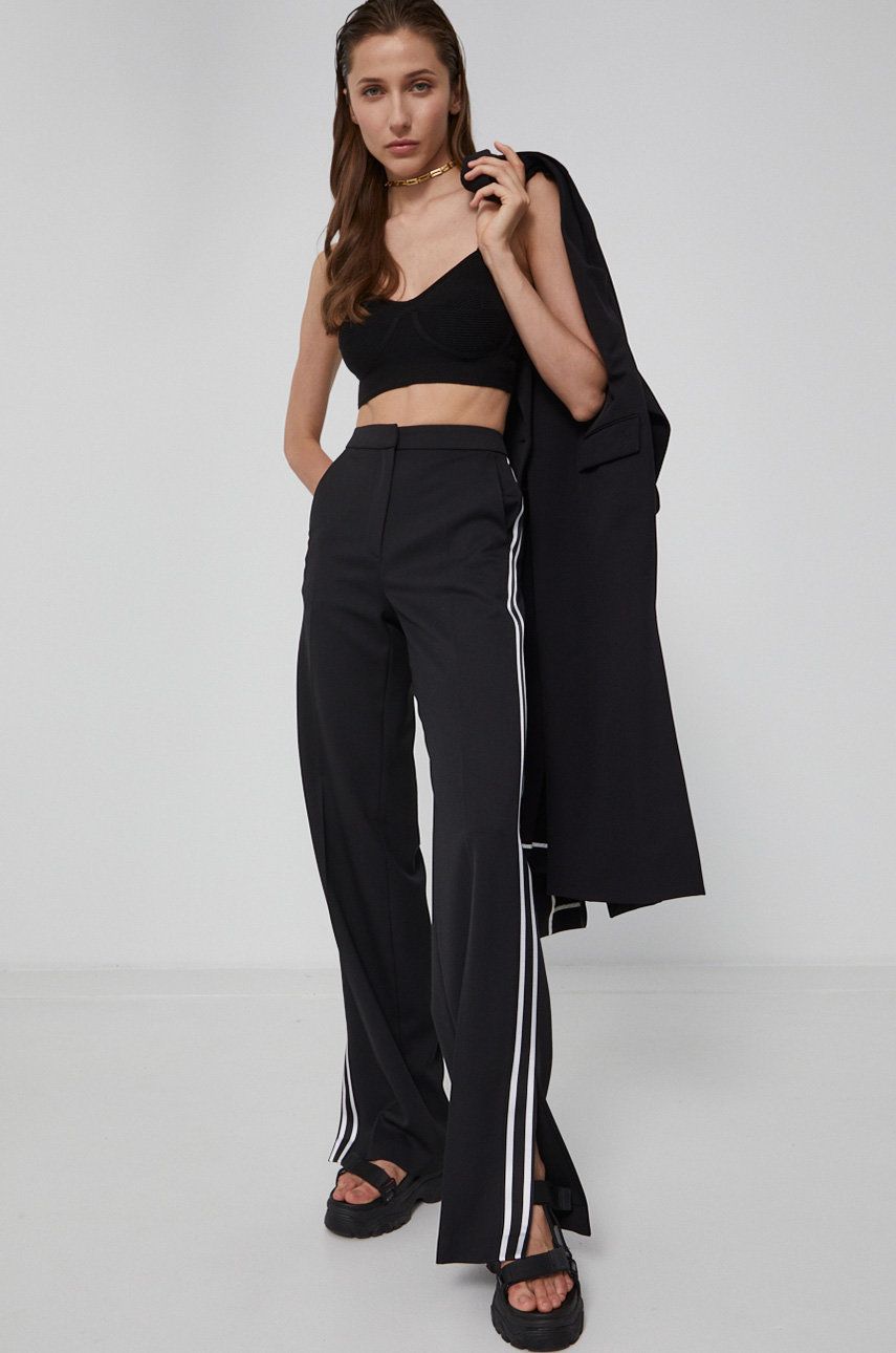 Karl Lagerfeld Pantaloni femei, culoarea negru, lat, high waist answear.ro imagine megaplaza.ro