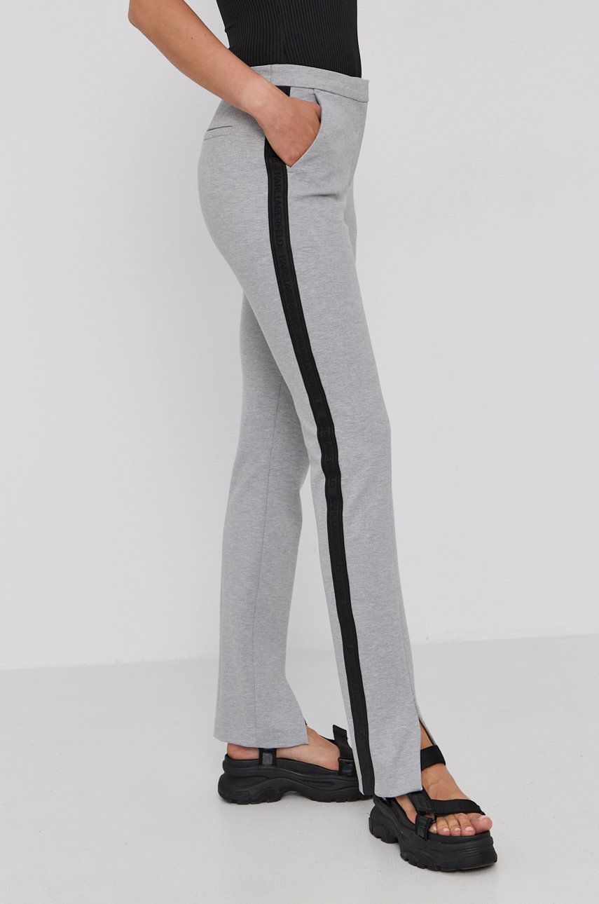 Karl Lagerfeld Pantaloni femei, culoarea gri, model drept, high waist answear.ro imagine noua