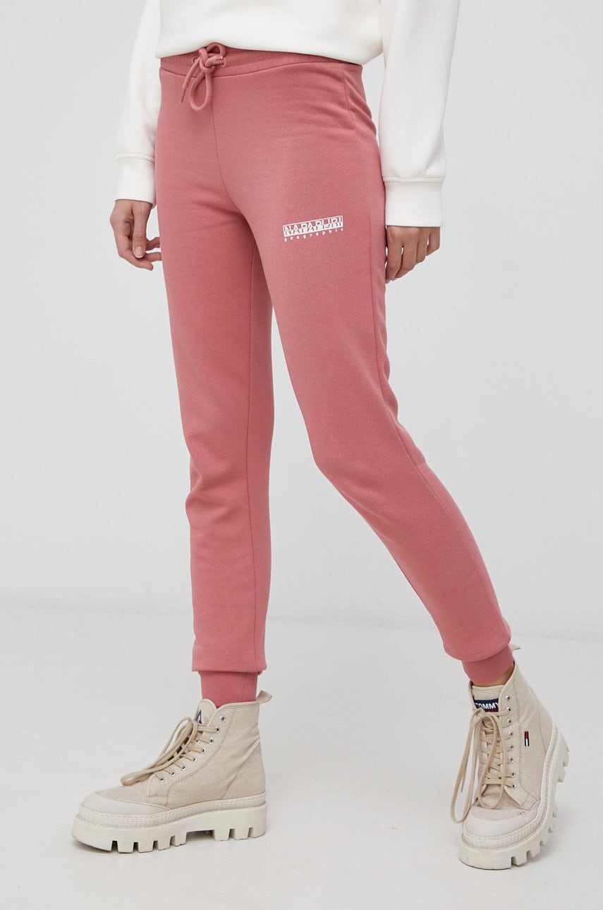 Napapijri pantaloni femei, culoarea roz, material neted