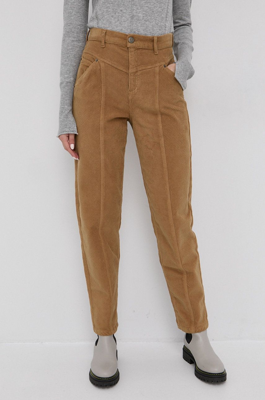 Twinset Spodnie sztruksowe damskie kolor beżowy proste high waist