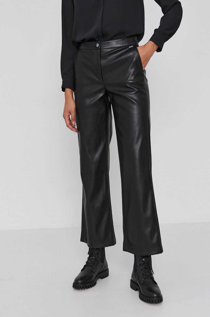 Armani Exchange Pantaloni femei, culoarea negru, lat, medium waist answear.ro imagine 2022 13clothing.ro
