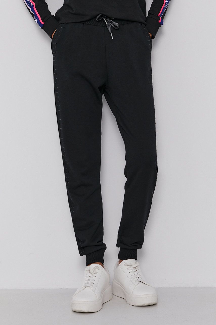 Armani Exchange Pantaloni femei, culoarea negru, cu imprimeu answear.ro imagine megaplaza.ro