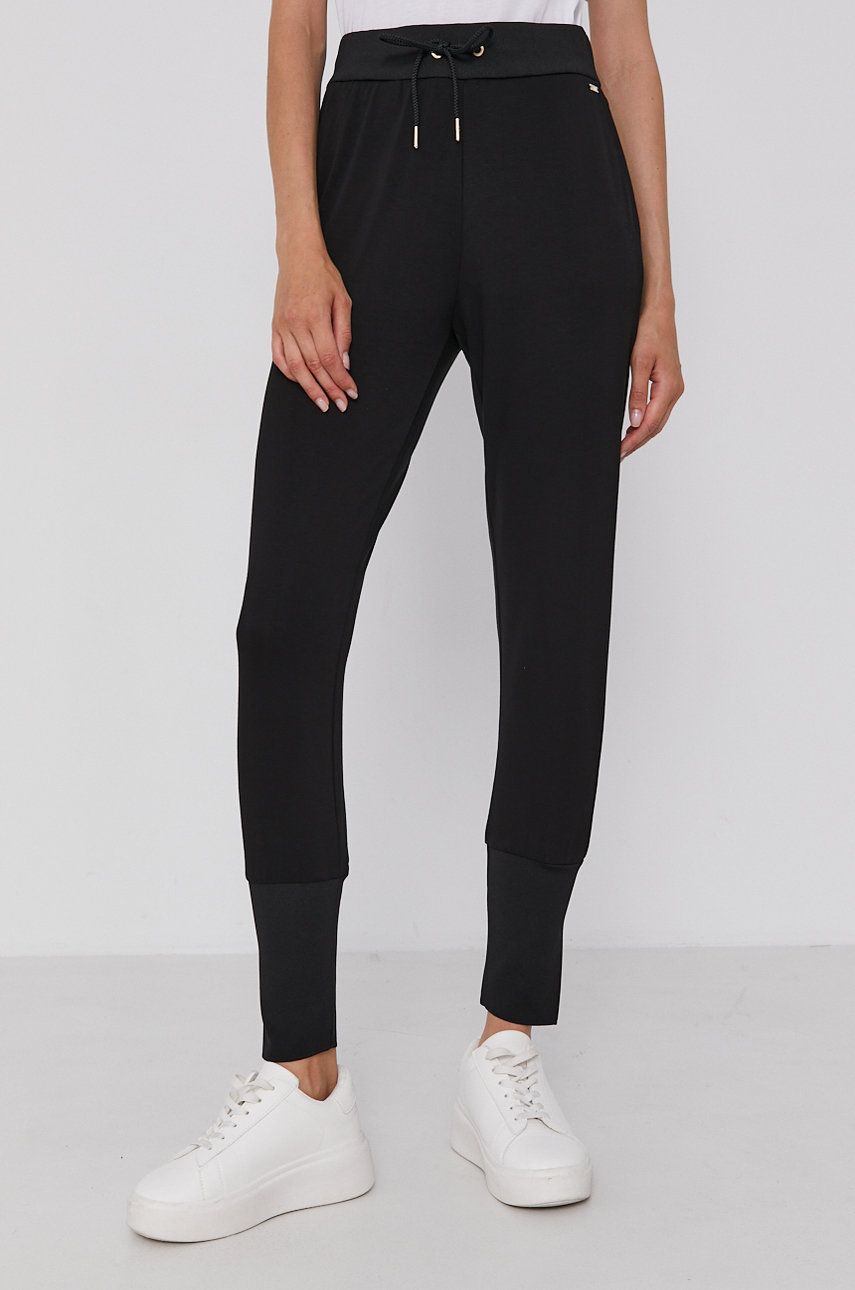 Armani Exchange Pantaloni femei, culoarea negru, material neted
