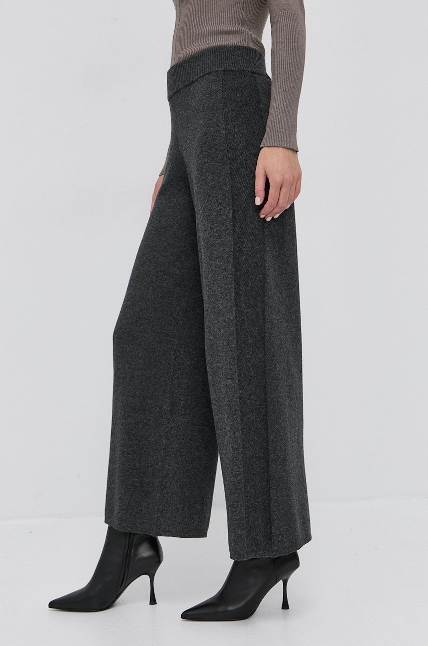 Trussardi Pantaloni din lana femei, culoarea gri, lat, high waist