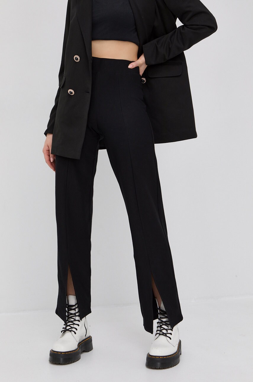 Noisy may pantaloni femei, culoarea negru, evazata, high waist