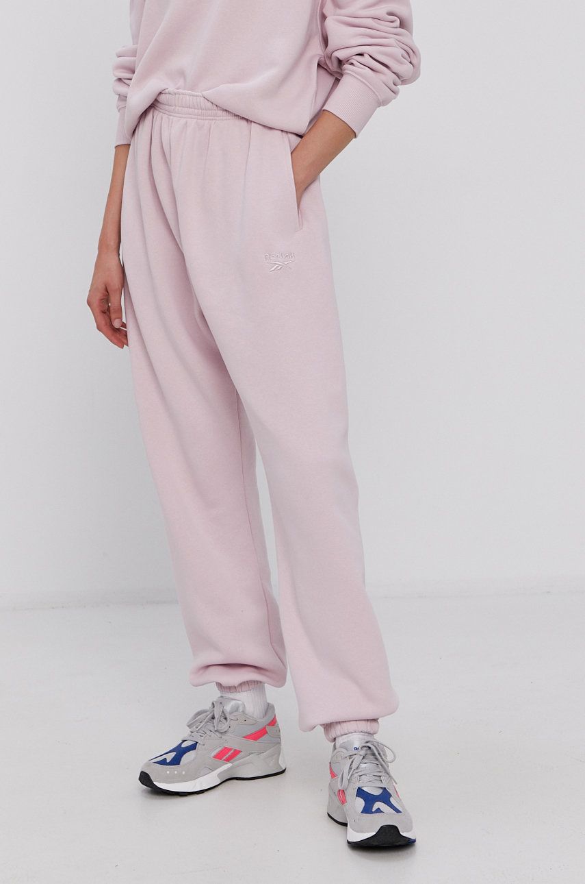 Reebok Classic Pantaloni femei, culoarea roz, material neted answear.ro imagine megaplaza.ro
