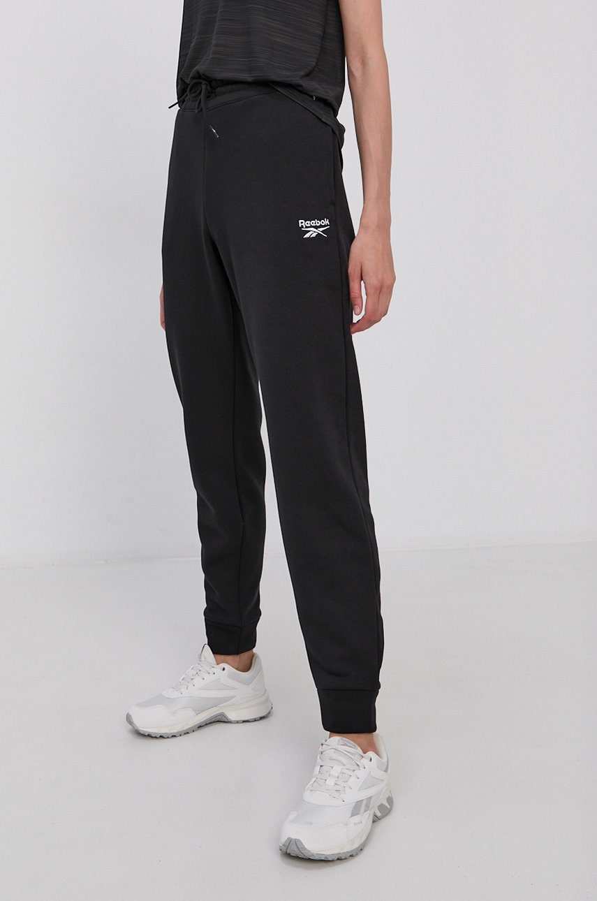 

Штани Reebok GS9373 жіночі колір чорний гладкі