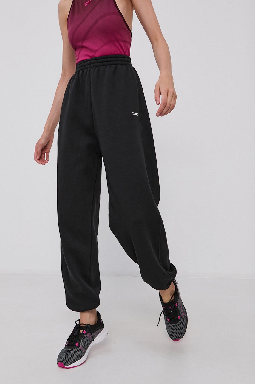

Штани Reebok GU5807 жіночі колір чорний гладкі