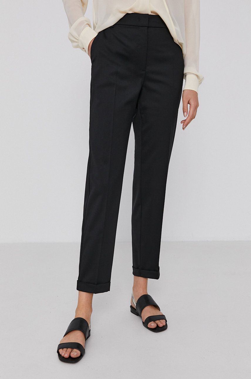 Pennyblack Pantaloni femei, culoarea negru, fason tigareta, medium waist imagine reduceri black friday 2021 answear.ro