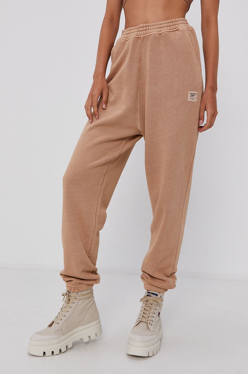 Reebok Classic Pantaloni femei, culoarea maro, material neted