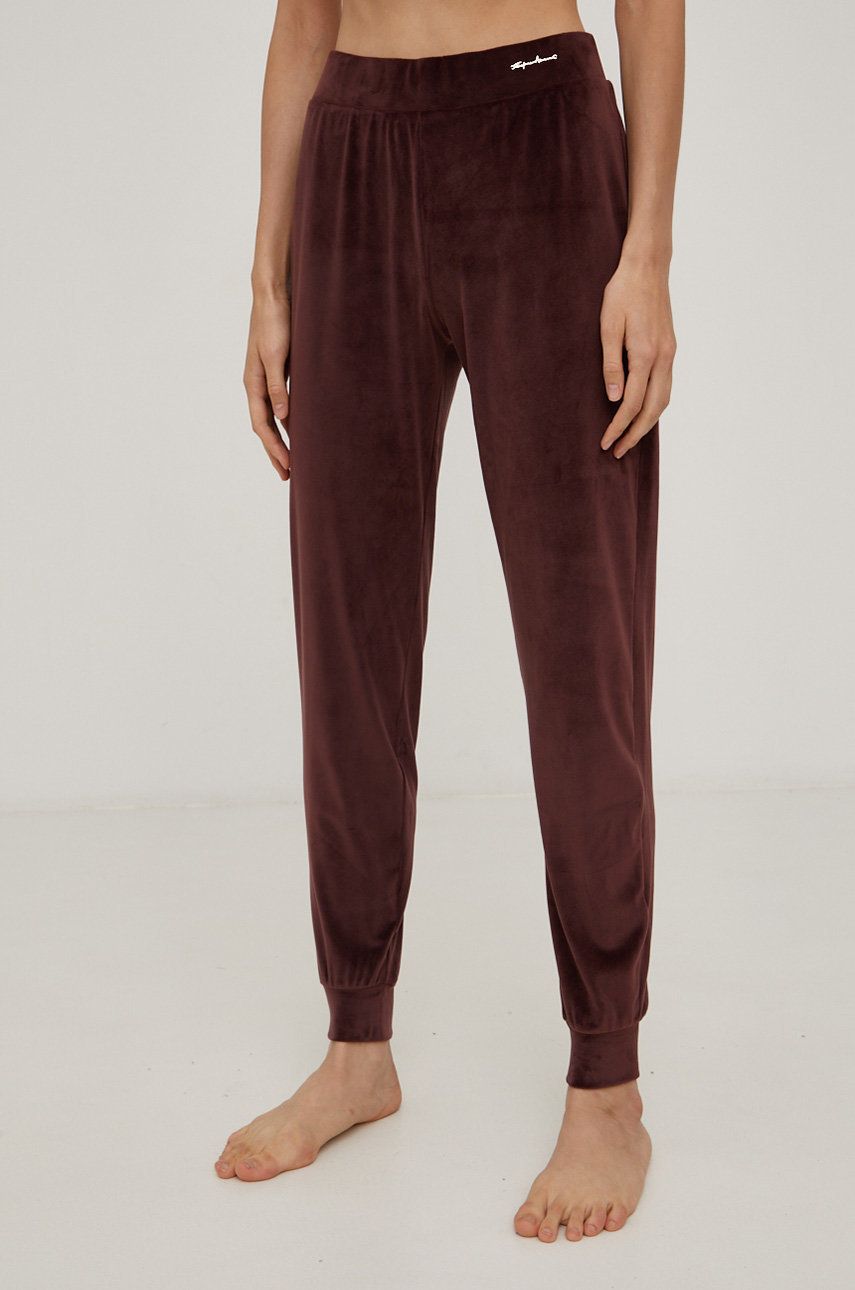 Emporio Armani Underwear Pantaloni de pijama femei, culoarea maro, model drept, medium waist ANSWEAR ANSWEAR