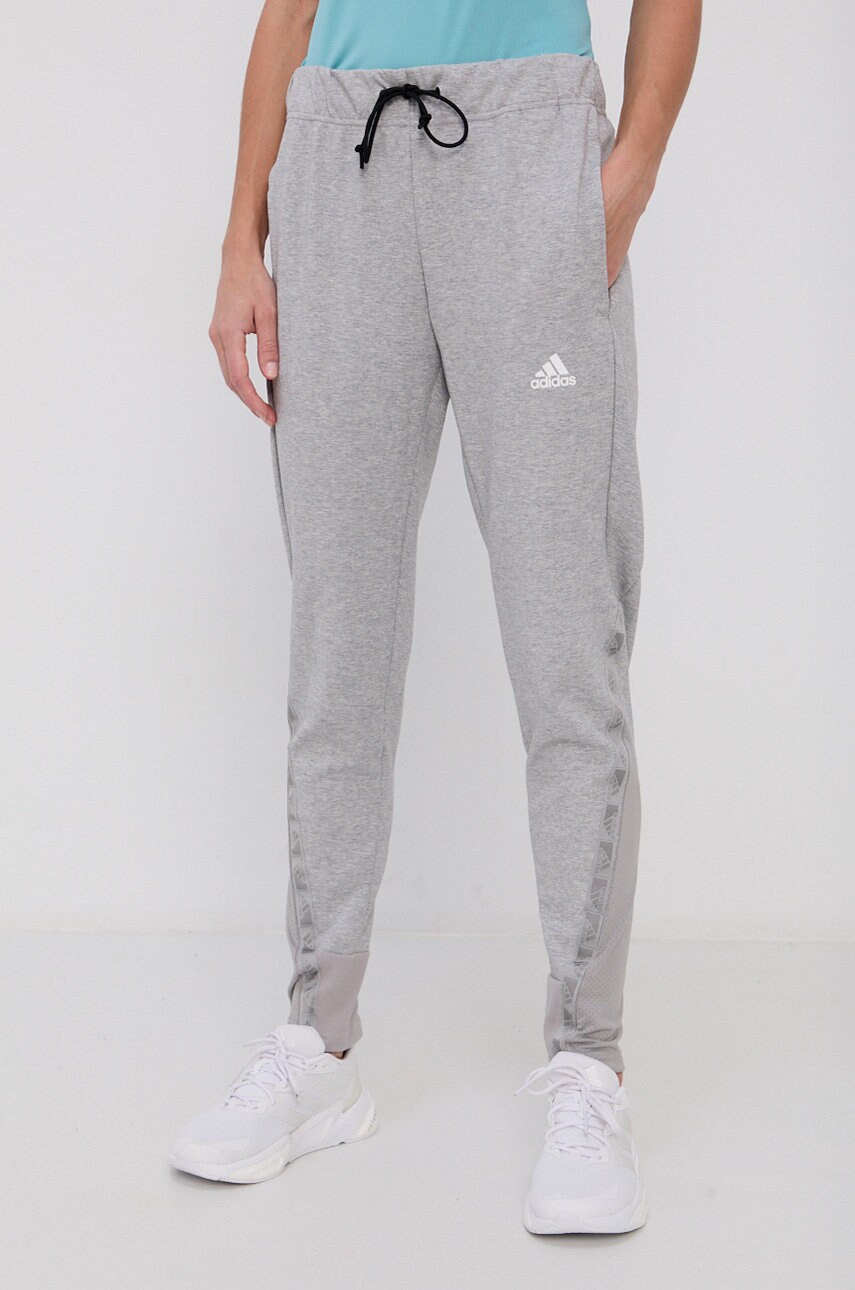 Adidas pantaloni femei, culoarea gri, melanj