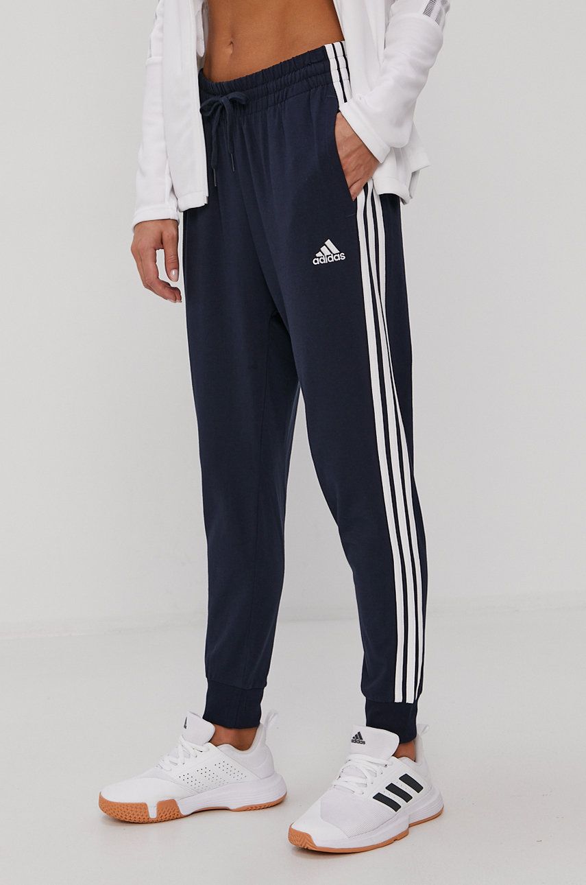 Adidas Pantaloni femei, culoarea albastru marin, material neted
