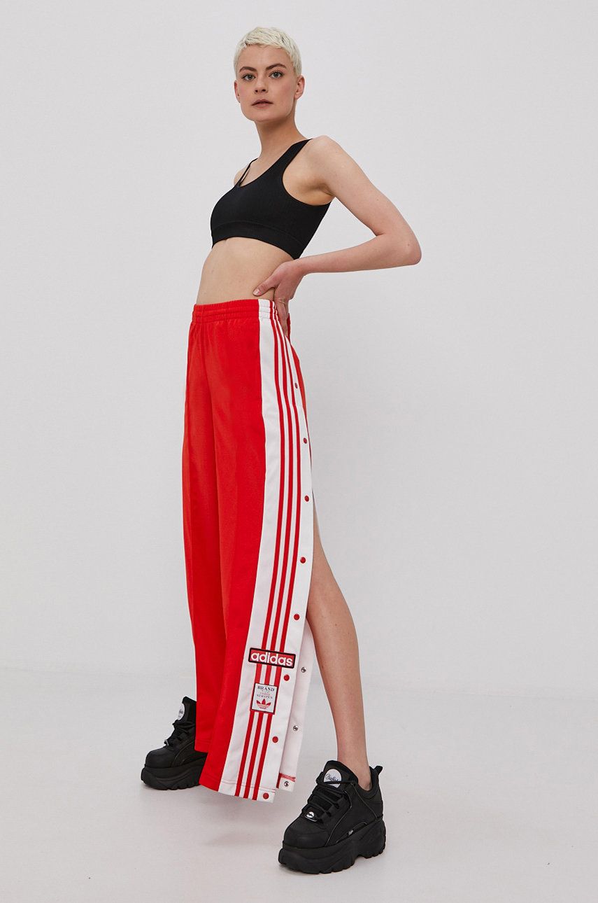 Adidas Originals Pantaloni femei, culoarea rosu, cu imprimeu