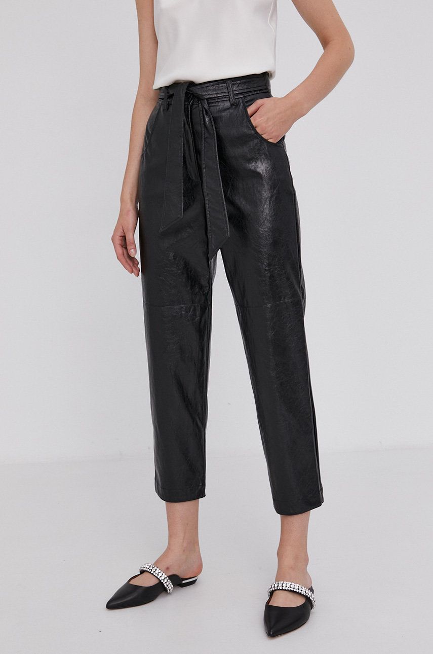 Marella Pantaloni femei, culoarea negru, model drept, high waist answear.ro