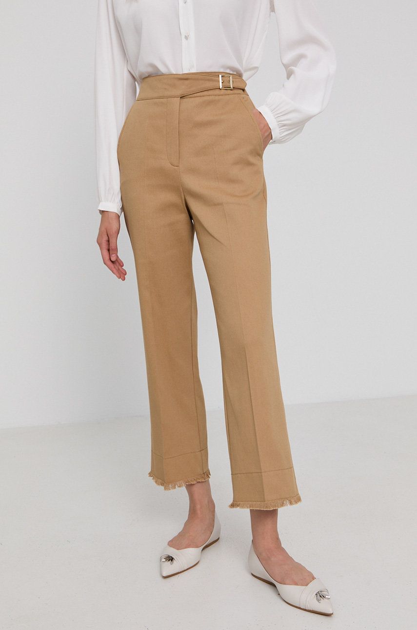 Marella Pantaloni femei, culoarea bej, model drept, high waist answear imagine noua