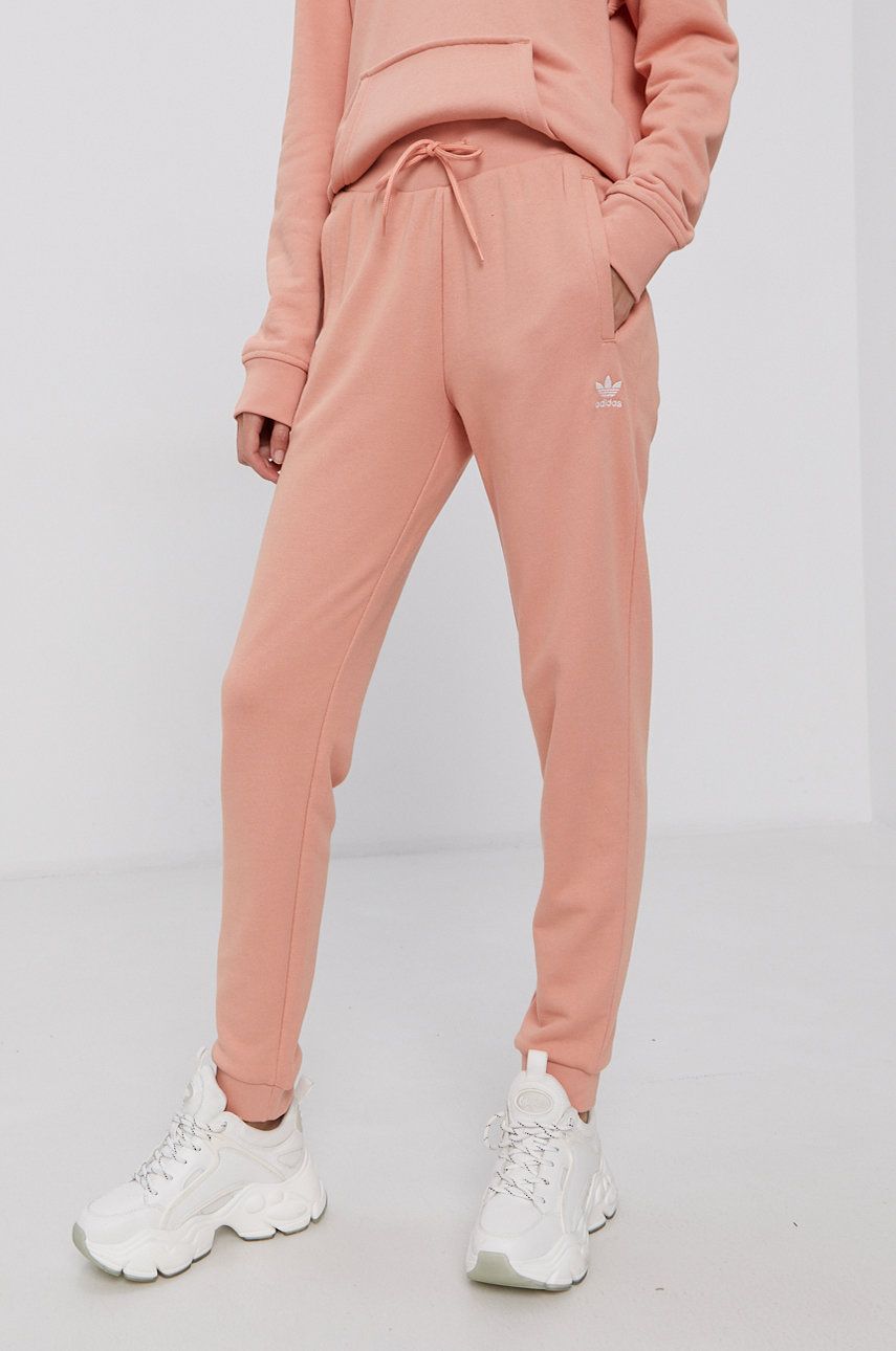 Adidas Originals Pantaloni femei, culoarea portocaliu, material neted