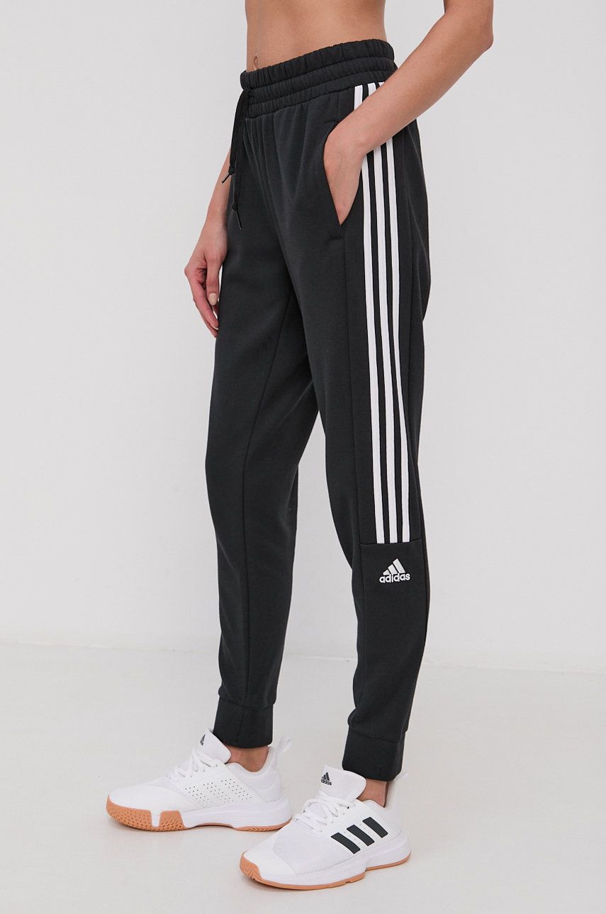 Adidas Pantaloni femei, culoarea negru, cu imprimeu