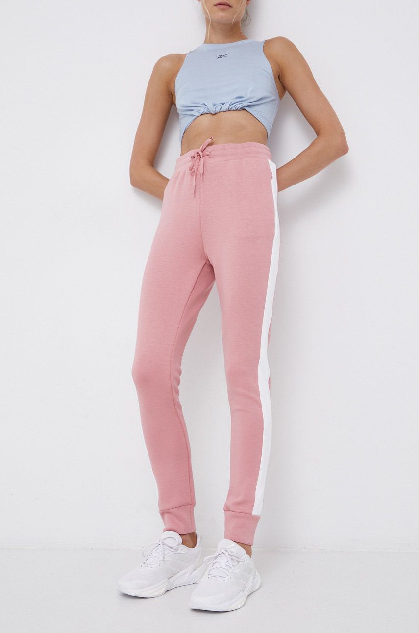 4F Pantaloni femei culoarea roz material neted