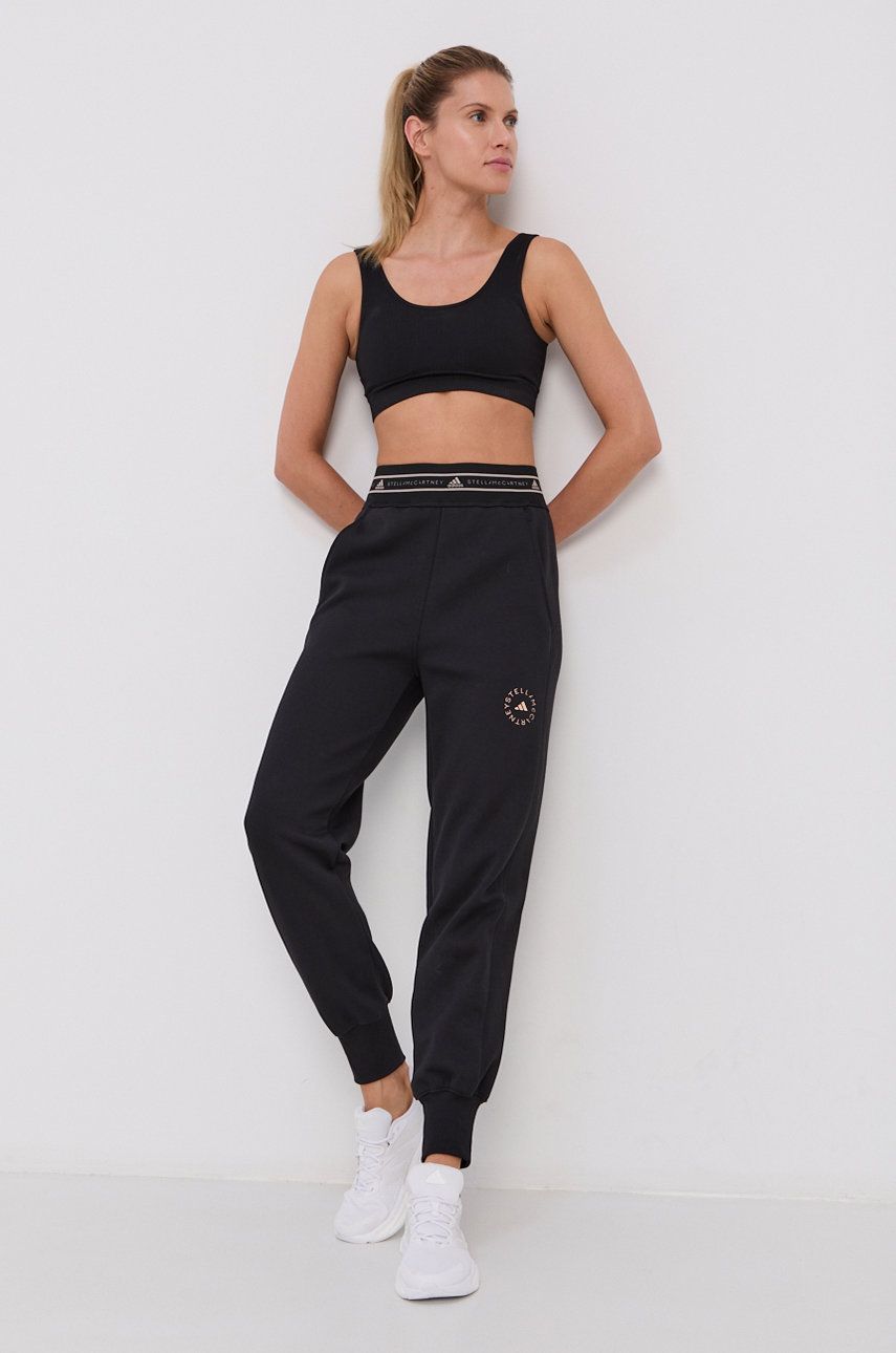 Adidas by Stella McCartney Pantaloni femei, culoarea negru, material neted adidas by Stella McCartney