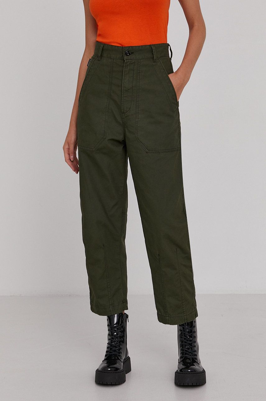 G-Star Raw Pantaloni femei, culoarea verde, lat, high waist