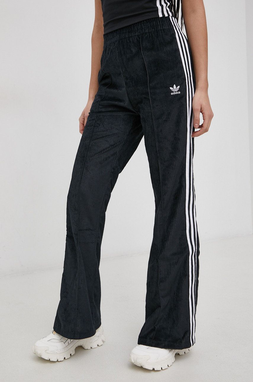Adidas Originals Pantaloni femei, culoarea negru, evazata, high waist 2022 ❤️ Pret Super answear imagine noua 2022