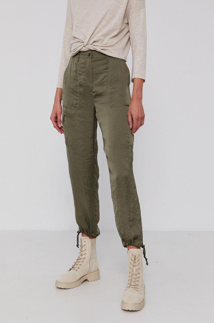 Dkny Pantaloni femei, culoarea verde, fason cargo, high waist answear.ro
