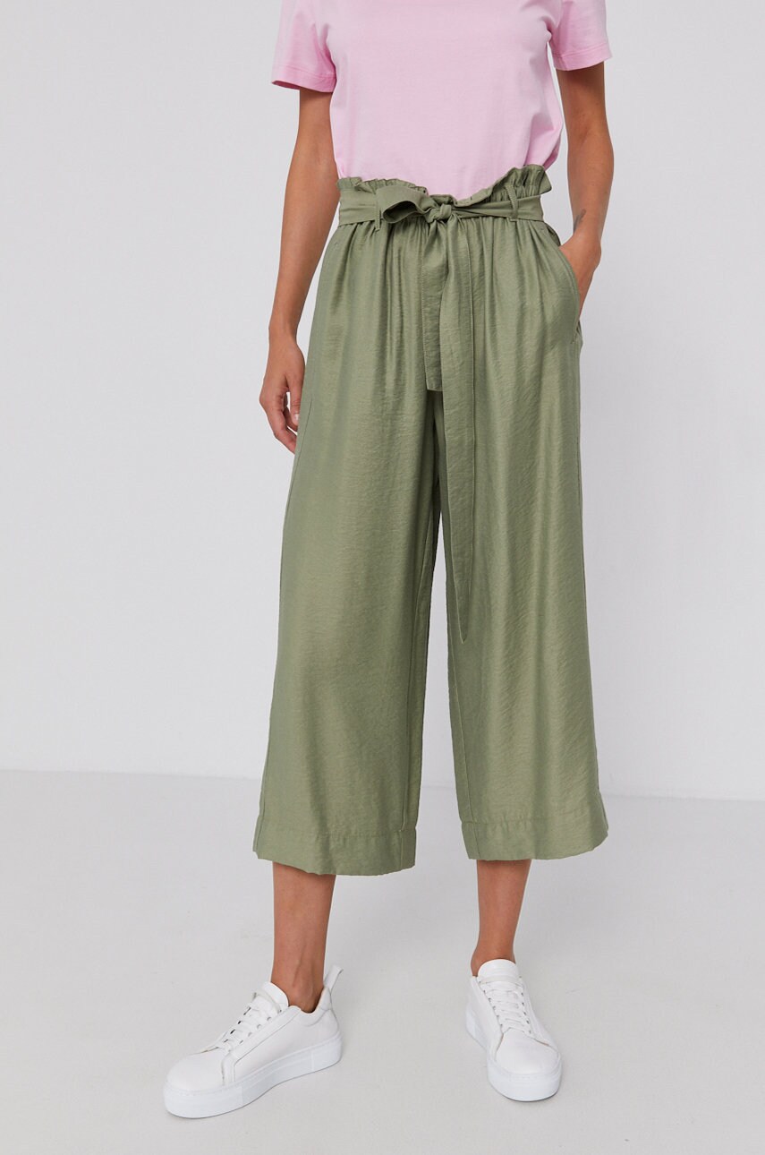 Dkny pantaloni femei, culoarea verde, fason culottes, high waist