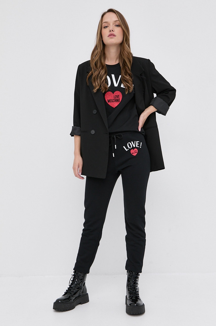 

Бавовняні штани Love Moschino жіночі колір чорний з принтом