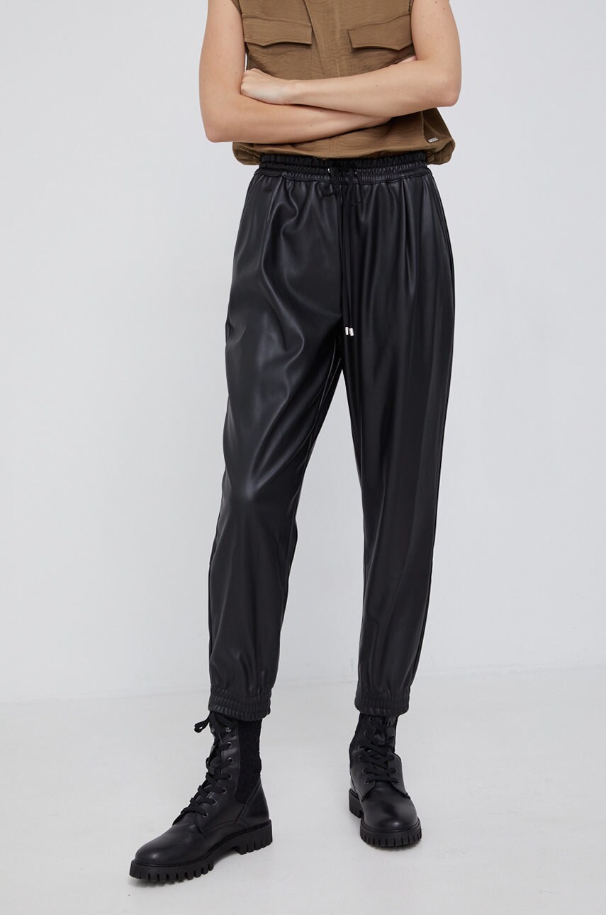 Dkny pantaloni femei, culoarea negru, jogger, high waist