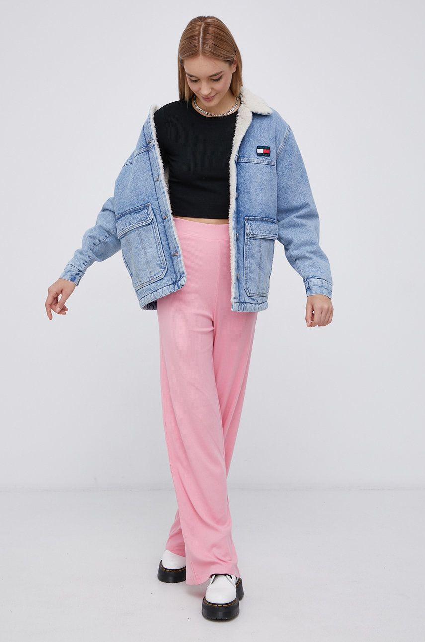 Kalhoty Fila dámské, růžová barva, hladké - růžová -  5% Elastan