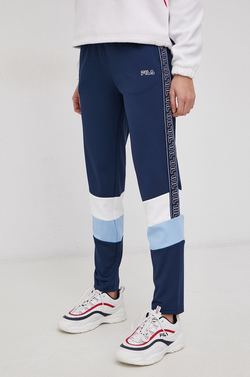Fila Pantaloni femei, culoarea albastru marin, cu imprimeu answear.ro imagine 2022 13clothing.ro