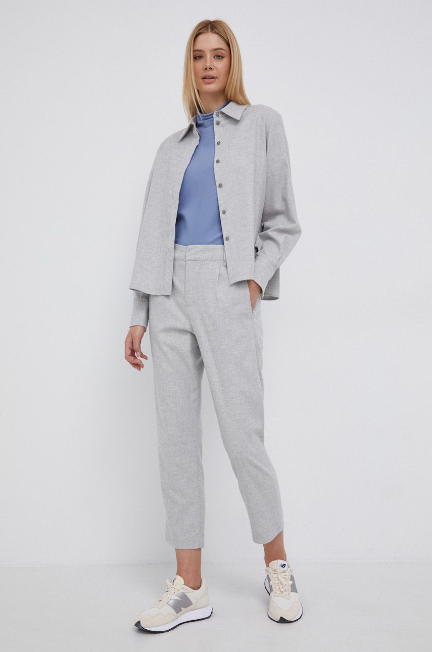 Drykorn Pantaloni femei, culoarea gri, model drept, medium waist answear.ro