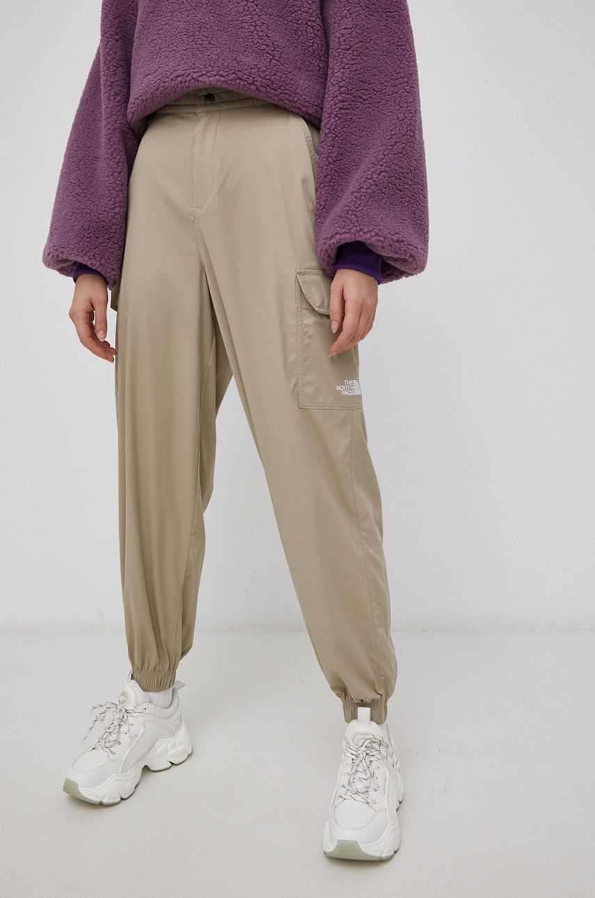 The North Face Pantaloni femei, culoarea galben, jogger, high waist