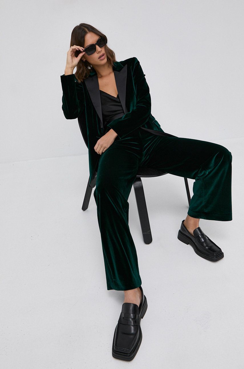 Karl Lagerfeld Pantaloni femei, culoarea verde, lat, high waist answear.ro
