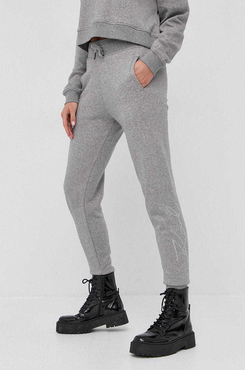 Karl Lagerfeld Pantaloni femei, culoarea gri, cu imprimeu answear.ro imagine noua gjx.ro