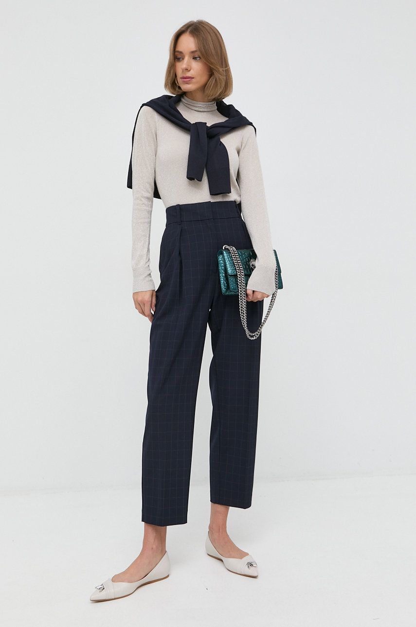 Ivy & Oak Pantaloni femei, culoarea albastru marin, model drept, high waist answear.ro imagine megaplaza.ro