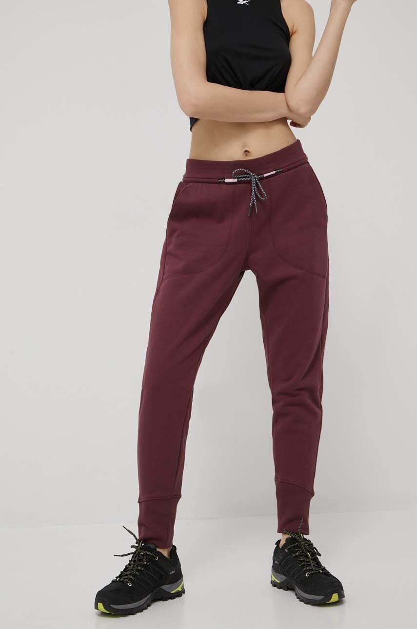 Columbia pantaloni femei, culoarea bordo, material neted