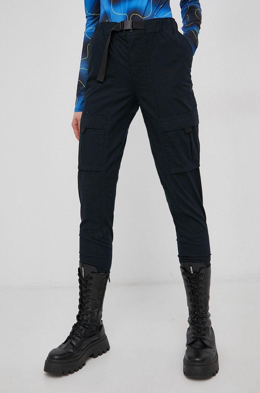 Columbia Pantaloni femei, culoarea negru, fason cargo, high waist