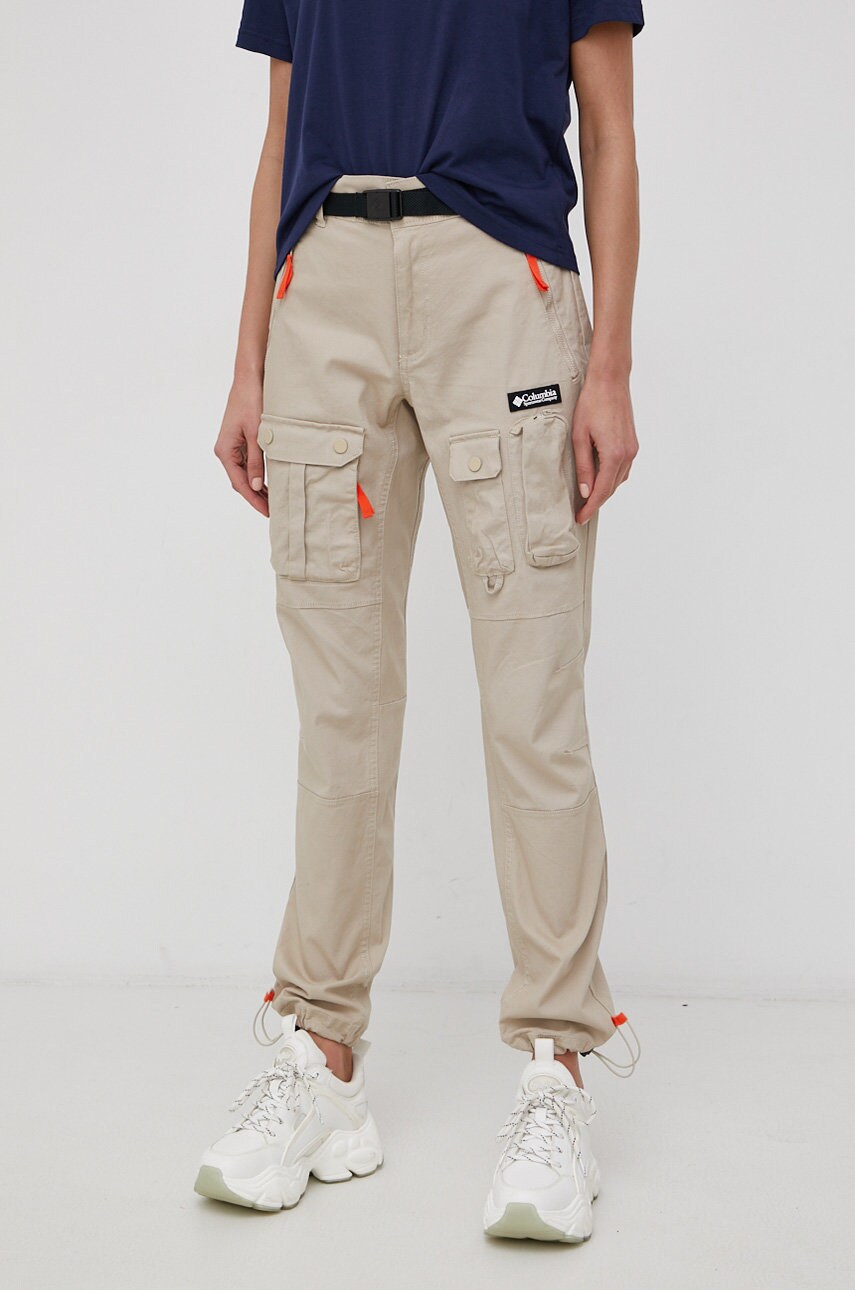 Columbia pantaloni femei, culoarea galben, jogger, high waist