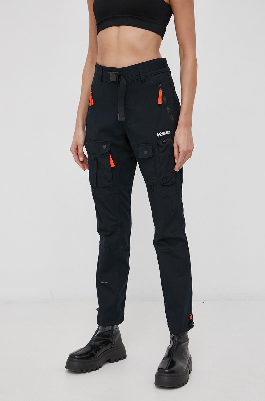 Columbia pantaloni femei, culoarea albastru marin, jogger, high waist