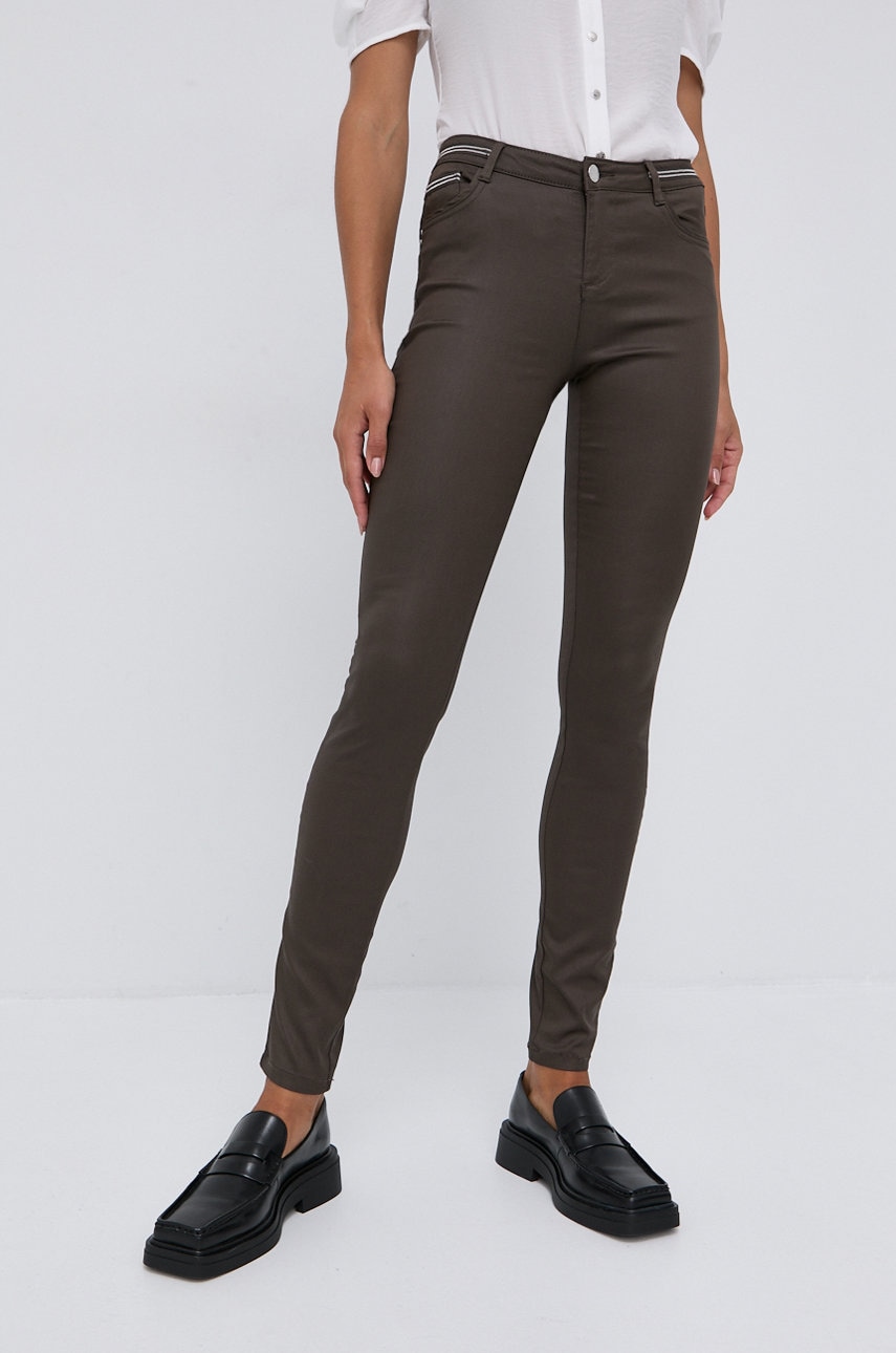 Morgan Pantaloni Femei, Culoarea Verde, Mulat, Medium Waist